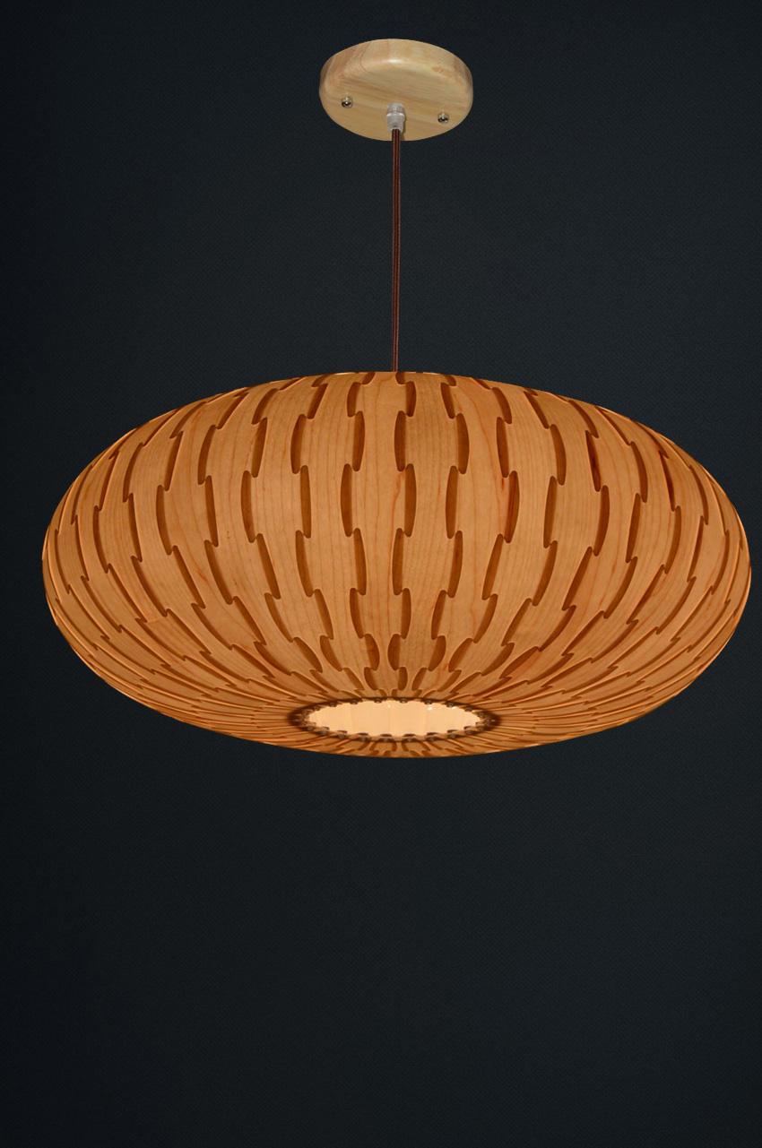 basket saucer lamp made of wood veneer
